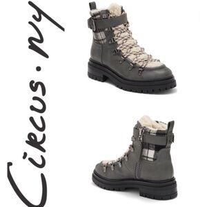 NEW Sam Edelman Gretchen Sherpa lug sole Boot gray/black plaid detail Sz 8